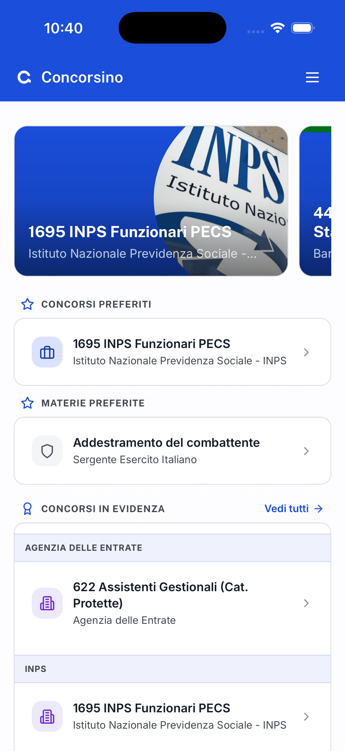 Concorsi pubblici disponibili nell'app Concorsino
