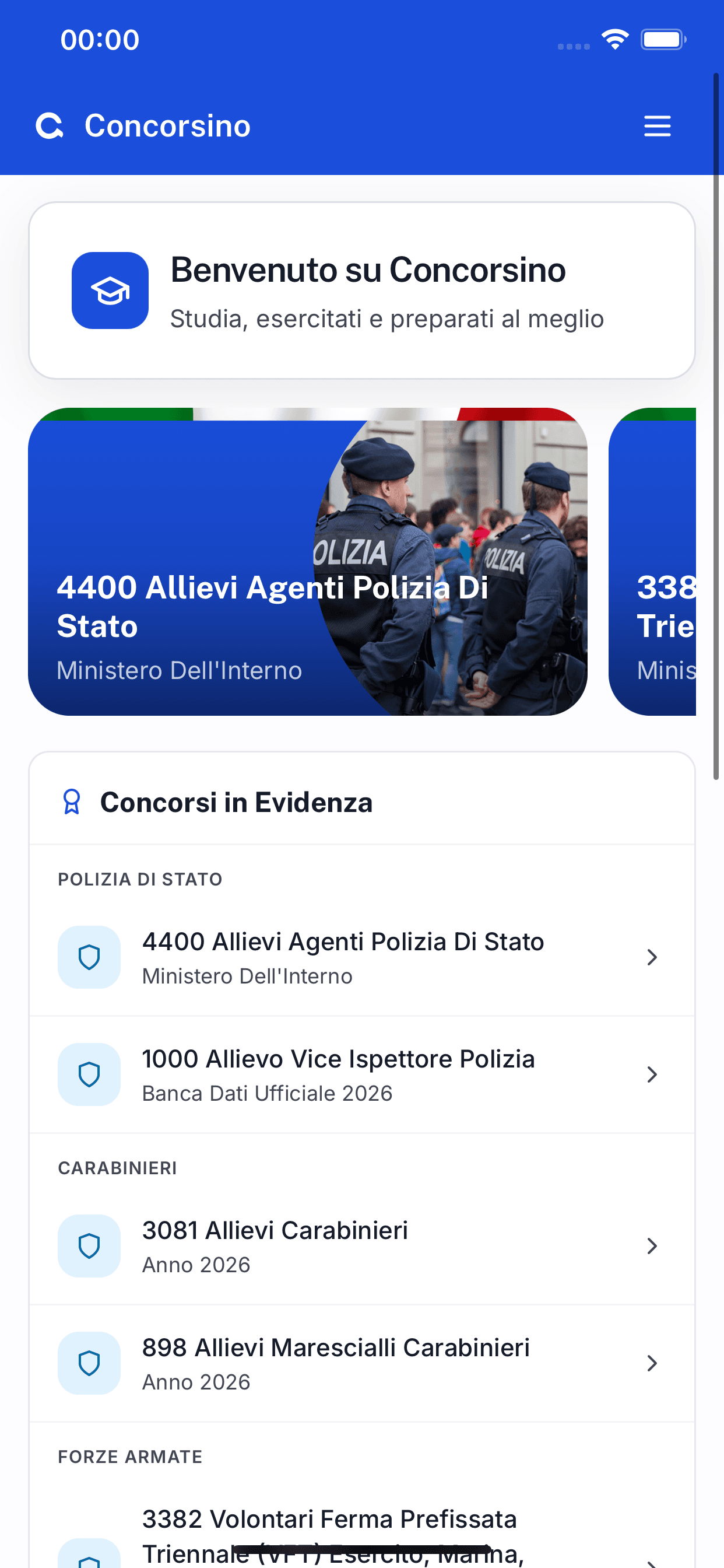 Concorsi pubblici disponibili nell'app Concorsino
