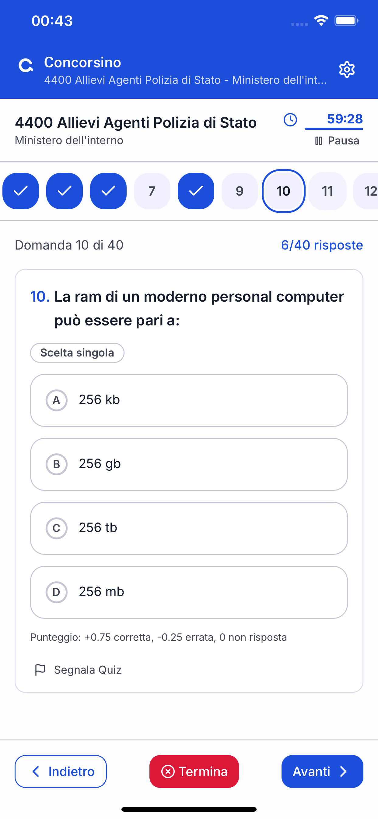 Simulatore esame concorsi pubblici con timer